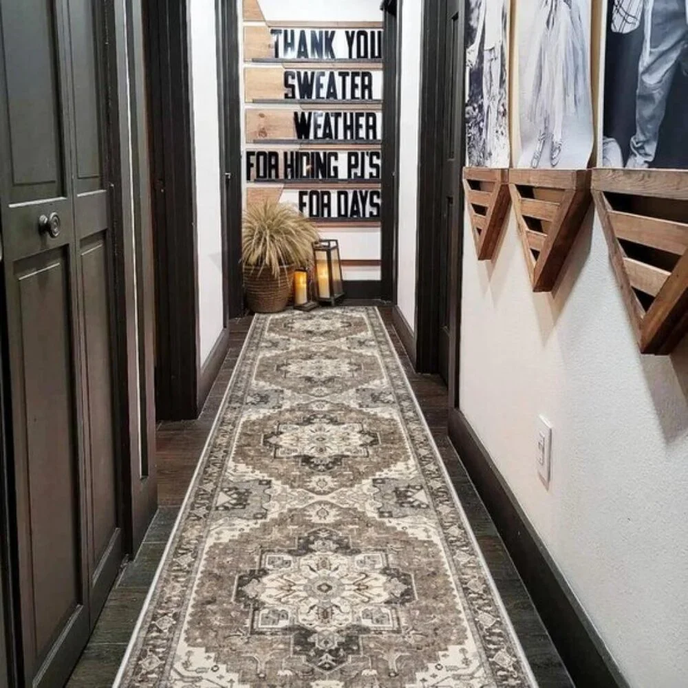 New 2x10 Beige Kitchen Runner Rug, Washable, Non-Slip, Soft Distressed Floor Mat